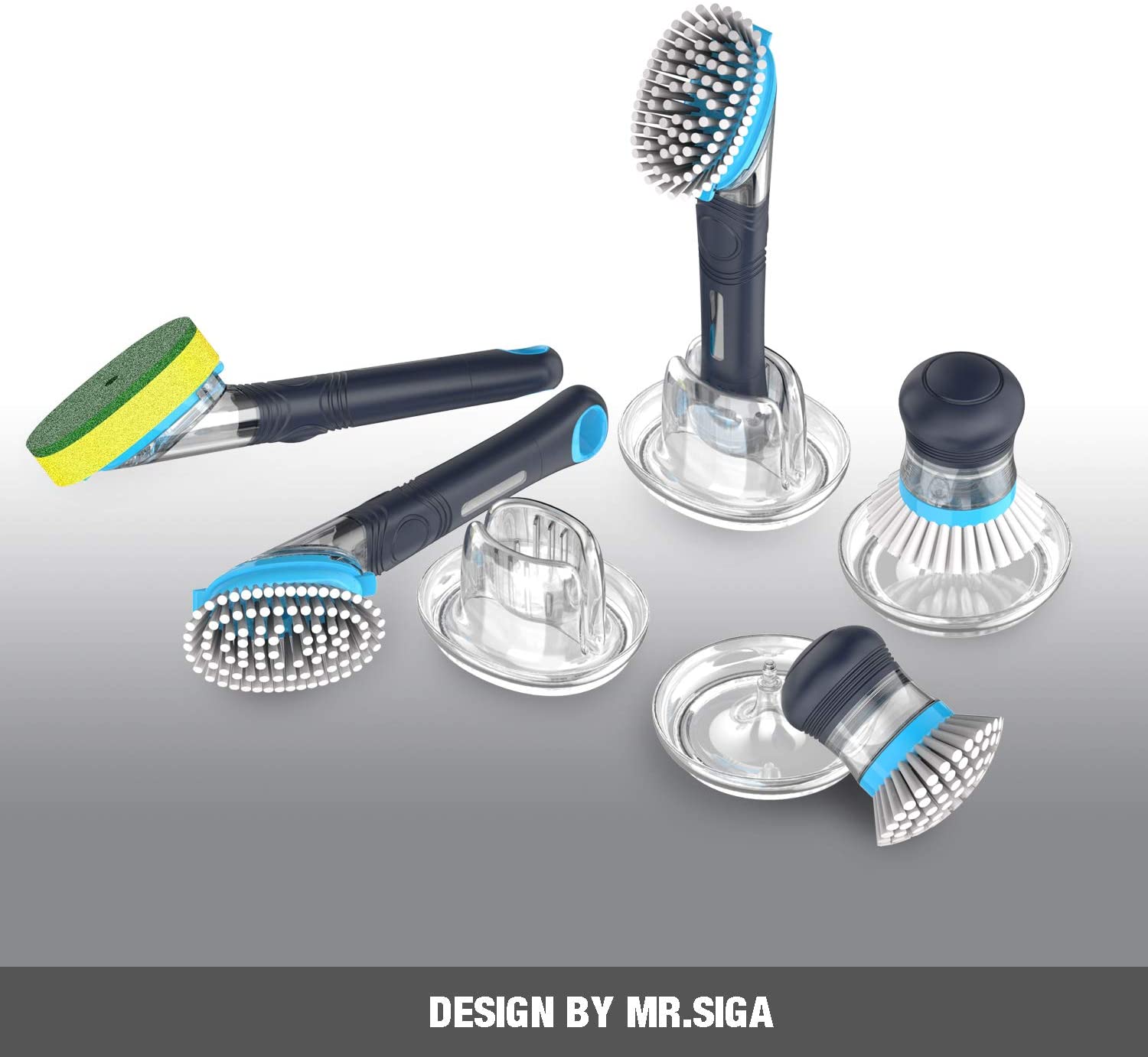 Mr. Siga Soap-Dispensing Dish Brush With Holder